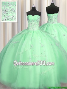 New Arrival Puffy Skirt Floor Length Apple Green Quinceanera Dress Sweetheart Sleeveless Zipper