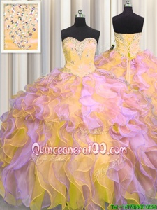 Superior Spring and Summer and Fall and Winter Organza Sleeveless Floor Length 15 Quinceanera Dress andBeading and Appliques and Ruffles