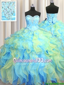 Best Selling Sweetheart Sleeveless Lace Up Sweet 16 Dress Multi-color Organza