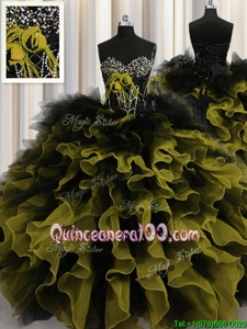 Flare Multi-color Ball Gowns Beading and Ruffles Sweet 16 Dress Lace Up Organza and Tulle Sleeveless Floor Length