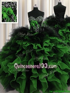 Customized Sweetheart Sleeveless Ball Gown Prom Dress Floor Length Beading and Ruffles Multi-color Organza and Tulle