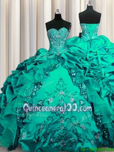 Sweet Sequins Embroidery Floor Length Ball Gowns Sleeveless Aqua Blue Sweet 16 Quinceanera Dress Lace Up