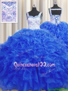 Luxurious Royal Blue Sleeveless Beading Floor Length Quinceanera Gown