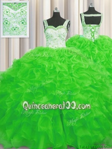 Beauteous Spring Green Lace Up Ball Gown Prom Dress Beading and Ruffles Sleeveless Floor Length