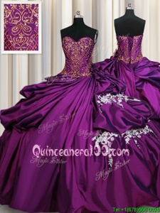 Suitable Purple Taffeta Lace Up Quinceanera Gowns Sleeveless Floor Length Beading and Appliques