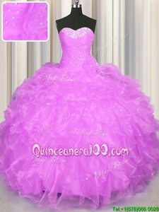 Fancy Floor Length Ball Gowns Sleeveless Lilac Quinceanera Dress Lace Up