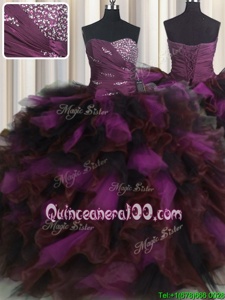 Pretty Sweetheart Sleeveless Organza and Tulle Vestidos de Quinceanera Beading and Ruffles and Ruffled Layers Lace Up