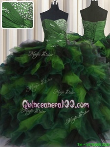 Adorable Sweetheart Sleeveless Organza and Tulle Sweet 16 Dress Beading and Ruffles Lace Up