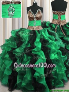 Enchanting Leopard Two Tone V Neck Floor Length Ball Gowns Sleeveless Multi-color Sweet 16 Quinceanera Dress Lace Up