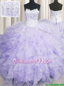 Pretty Lavender Scalloped Neckline Beading and Ruffles Sweet 16 Dresses Sleeveless Lace Up