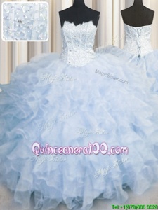 High Quality Scalloped Floor Length Ball Gowns Sleeveless Lavender Quinceanera Gowns Lace Up