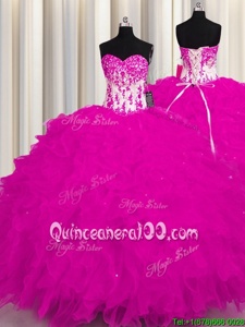 Fuchsia Sleeveless Floor Length Appliques Lace Up Vestidos de Quinceanera