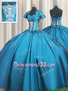 Traditional Spring and Summer and Fall and Winter Taffeta Short Sleeves Floor Length Vestidos de Quinceanera andBeading and Appliques and Ruching