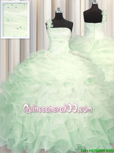 Discount One Shoulder Floor Length Zipper Sweet 16 Dress Apple Green and In forMilitary Ball and Sweet 16 and Quinceanera withBeading and Ruffles