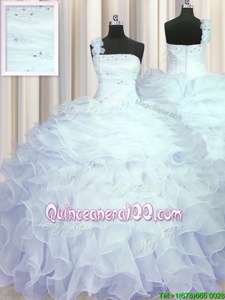 Customized One Shoulder Floor Length Ball Gowns Sleeveless Light Blue Ball Gown Prom Dress Zipper