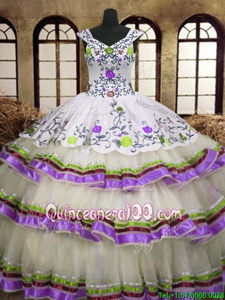 Noble Multi-color Sleeveless Floor Length Embroidery and Ruffled Layers Lace Up Vestidos de Quinceanera