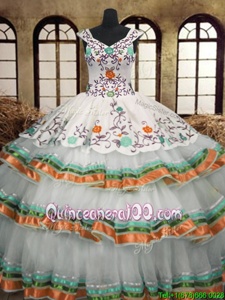 Beauteous Embroidery Ruffled Layers Floor Length A-line Sleeveless Multi-color Quinceanera Dresses Lace Up