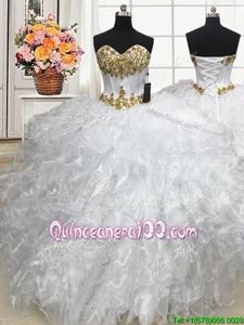 Fitting White Lace Up Sweetheart Beading and Ruffles 15th Birthday Dress Organza Sleeveless