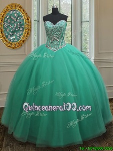 Floor Length Ball Gowns Sleeveless Turquoise Quinceanera Gowns Zipper