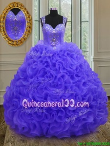 Luxurious Straps Straps Purple Sleeveless Beading and Ruffles Floor Length Quinceanera Gown