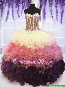 Exquisite Multi-color 15th Birthday Dress Military Ball and Sweet 16 and Quinceanera and For withBeading and Ruffles and Ruffled Layers Sweetheart Sleeveless Lace Up