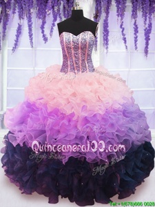 Glittering Beading and Ruffles and Ruffled Layers Quinceanera Dresses Multi-color Lace Up Sleeveless Floor Length