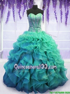 Captivating Sleeveless Lace Up Floor Length Beading and Ruffles Quinceanera Dress