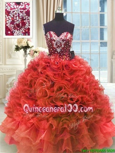 Custom Designed Sweetheart Sleeveless Organza Vestidos de Quinceanera Beading and Ruffles Lace Up
