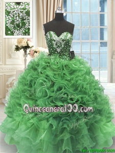Shining Spring and Summer and Fall and Winter Organza Sleeveless Floor Length Sweet 16 Quinceanera Dress andBeading and Ruffles