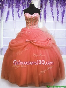 Best Selling Sleeveless Beading and Bowknot Lace Up Quinceanera Gown