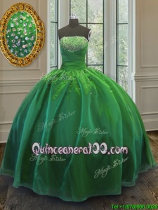 Smart Sequins Floor Length Green Sweet 16 Dresses Strapless Sleeveless Lace Up