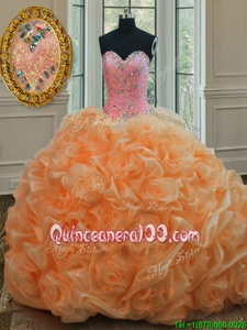 Elegant Floor Length Lace Up Quinceanera Gowns Orange and In forMilitary Ball and Sweet 16 and Quinceanera withBeading
