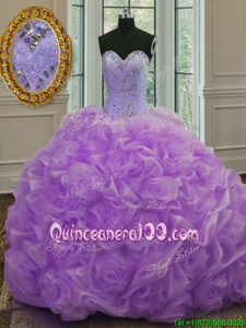 Free and Easy Lavender Organza Lace Up Quince Ball Gowns Sleeveless Sweep Train Beading