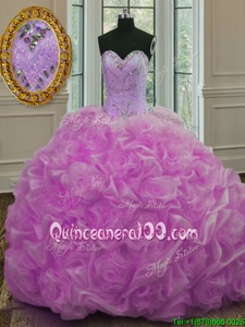 Lilac Ball Gowns Beading and Pick Ups Vestidos de Quinceanera Lace Up Organza Sleeveless