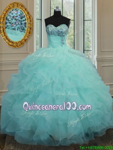 Admirable Sweetheart Sleeveless Lace Up 15 Quinceanera Dress Aqua Blue Organza