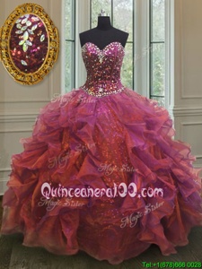 Purple Sleeveless Floor Length Beading and Ruffles Lace Up Sweet 16 Dresses