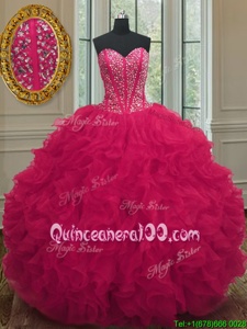 Sexy Coral Red Sweetheart Lace Up Beading and Ruffles Sweet 16 Dresses Sleeveless