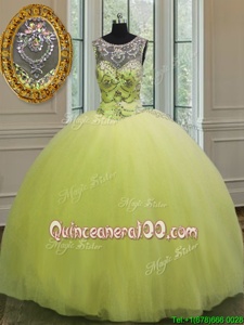 Exceptional Ball Gowns Quinceanera Gowns Yellow Green Sweetheart Tulle Sleeveless Floor Length Lace Up