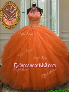 Custom Fit Halter Top Sleeveless Lace Up Floor Length Beading 15th Birthday Dress