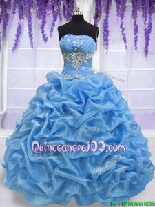 Enchanting Blue Sweet 16 Dress Military Ball and Sweet 16 and Quinceanera and For withBeading Strapless Sleeveless Lace Up