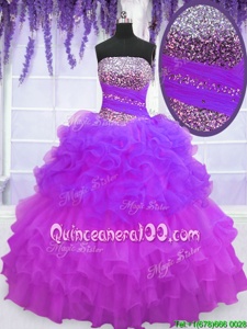 Charming Sleeveless Beading and Ruffled Layers and Pick Ups Lace Up 15th Birthday Dress