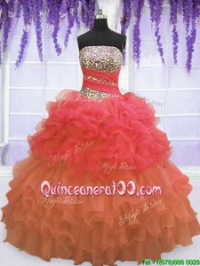 Dazzling Pick Ups Ruffled Floor Length Multi-color Sweet 16 Dresses Strapless Sleeveless Lace Up