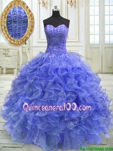 Fine Floor Length Blue Quinceanera Gown Sweetheart Sleeveless Lace Up
