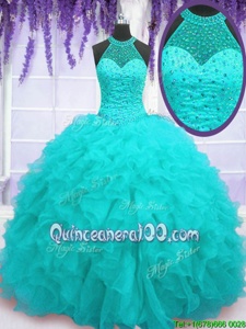 Fine Sleeveless Beading and Ruffles Lace Up Ball Gown Prom Dress