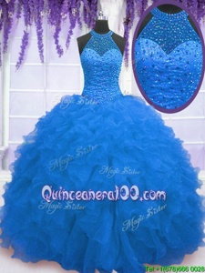 Discount Floor Length Zipper Sweet 16 Dress Blue and In forMilitary Ball and Sweet 16 and Quinceanera withBeading and Ruffles