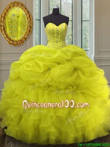 Charming Sleeveless Lace Up Floor Length Beading and Ruffles and Pick Ups Quince Ball Gowns