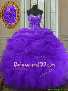 Noble Purple Sleeveless Beading and Ruffles and Pick Ups Floor Length Quinceanera Gowns