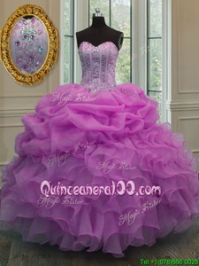 Vintage Sweetheart Sleeveless Organza Quinceanera Dress Beading and Ruffles and Pick Ups Lace Up