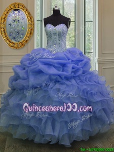 Fashionable Blue Sweetheart Neckline Beading and Pick Ups Quinceanera Dresses Sleeveless Lace Up