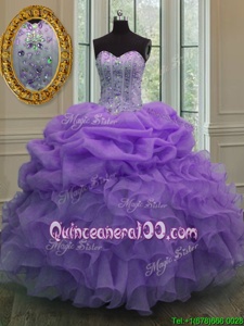 Hot Sale Spring and Summer and Winter Organza Sleeveless Floor Length Quinceanera Dresses andBeading and Pick Ups